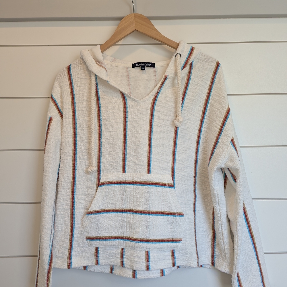 Ocean Drive Beach Sweatshirt Women's Medium Hoodie Stripes Surf Bum